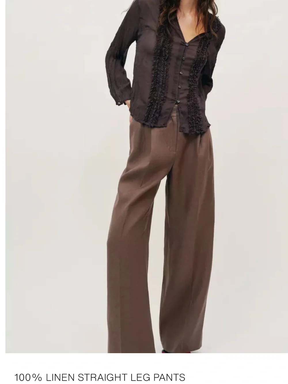 Zara 100% LINEN STRAIGHT LEG PANTS